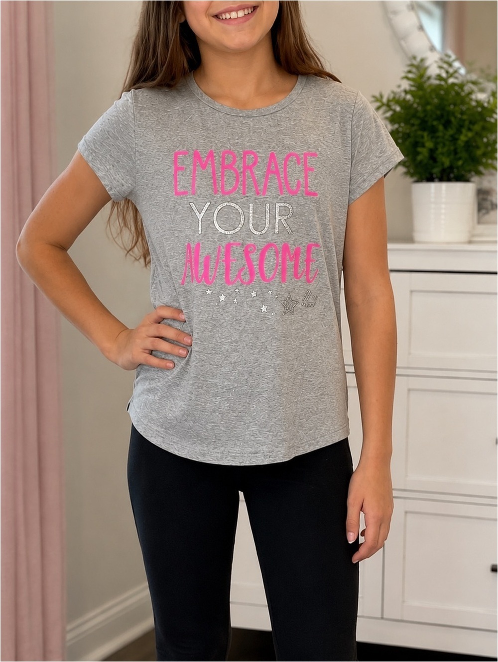 RBX Girls Embrace Your Awesome Graphic Tee Gray Size 10/12
